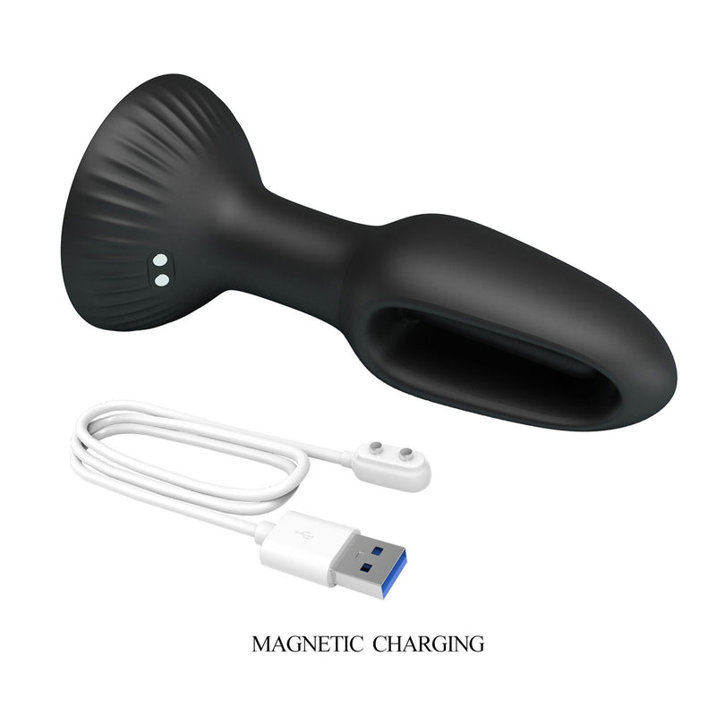 Pretty Love - Hubert - Vibrerende Buttplug - Anaal Vibrator - Met Wiebelend Tongetje - Zwart-Erotiekvoordeel.nl
