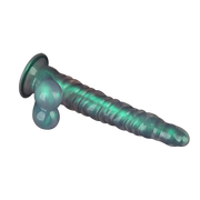 LoveToy - Opal Pearl Sheen - Geribbelde Dildo met Scrotum - 27,5 cm – Groen-Erotiekvoordeel.nl