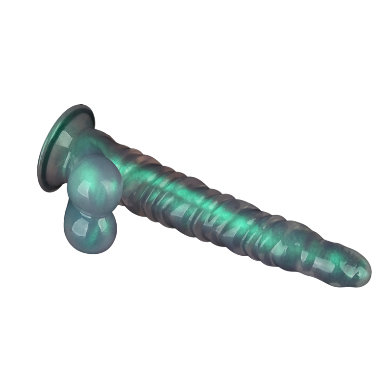 LoveToy - Opal Pearl Sheen - Geribbelde Dildo met Scrotum - 27,5 cm – Groen-Erotiekvoordeel.nl