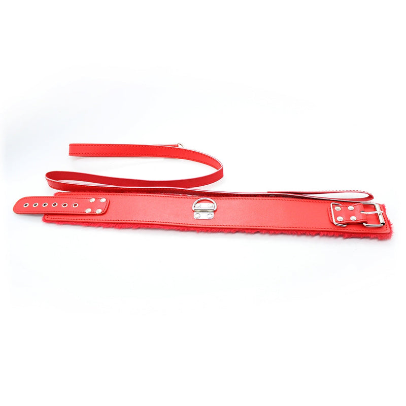 Smart Moves - Bont Gevoerde Collar met Leiband - Rood-Erotiekvoordeel.nl