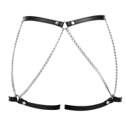 Rimba - Lederen Bondage Harnas met Metalen Kettingen - Zwart & Zilver-Erotiekvoordeel.nl