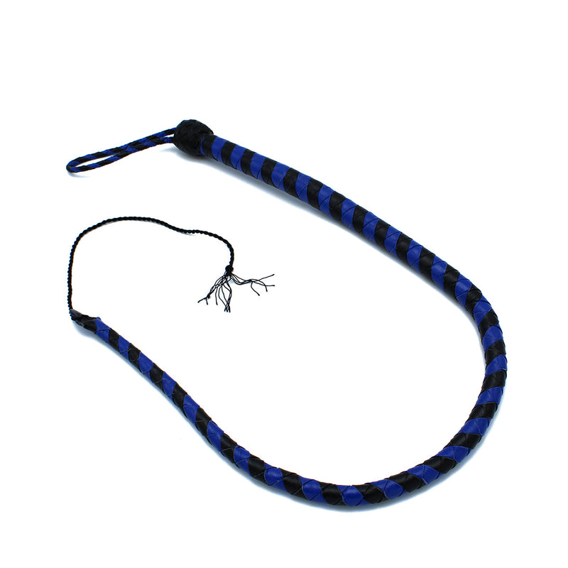 Kiotos - Lederen Single Tail Zweep - Blauw/Zwart - 90 cm-Erotiekvoordeel.nl
