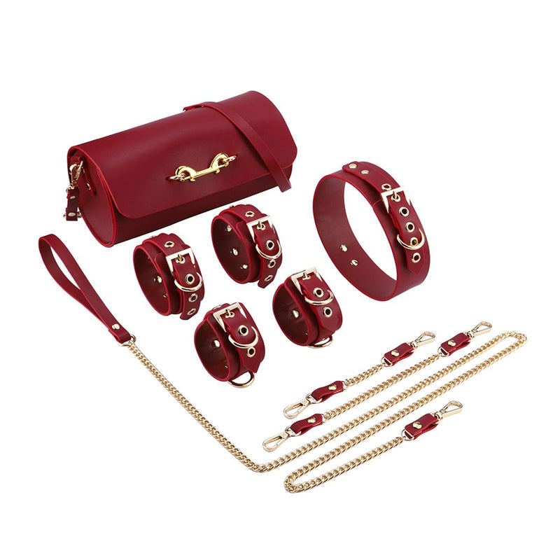 Kiotos - BDSM Fancy 5 Item Kit - Luxe Draagtas met 5 Verschillende BDSM Artikelen - PU Leer (Vegan) - Verkrijgbaar in Rood, Roze en Zwart