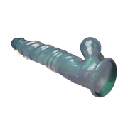 LoveToy - Opal Pearl Sheen - Geribbelde Dildo met Scrotum - 25 cm – Groen-Erotiekvoordeel.nl