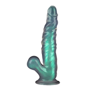 LoveToy - Opal Pearl Sheen - Geribbelde Dildo met Scrotum - 25 cm – Groen-Erotiekvoordeel.nl