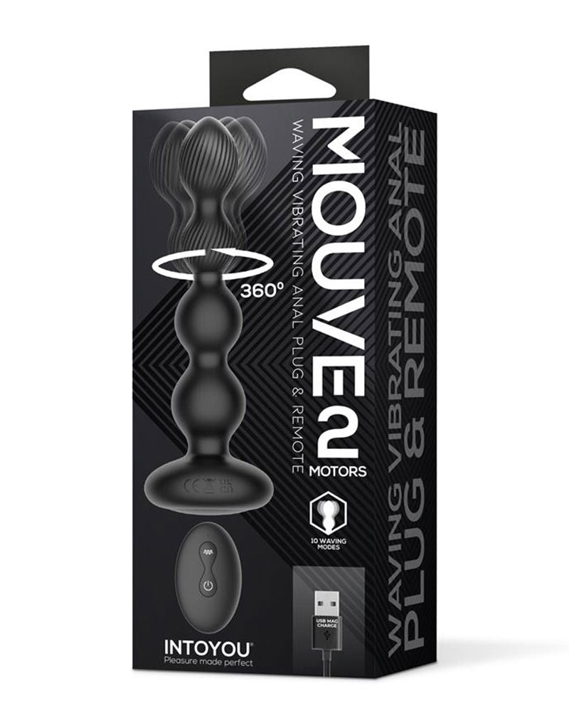 IY Mouve - Roterende en Vibrerende Geribbelde Buttplug met Afstandsbediening - 2 motoren - Zwart-Erotiekvoordeel.nl
