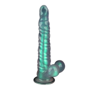 LoveToy - Opal Pearl Sheen - Geribbelde Dildo met Scrotum - 27,5 cm – Groen-Erotiekvoordeel.nl