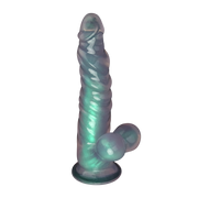 LoveToy - Opal Pearl Sheen - Geribbelde Dildo met Scrotum - 25 cm – Groen-Erotiekvoordeel.nl