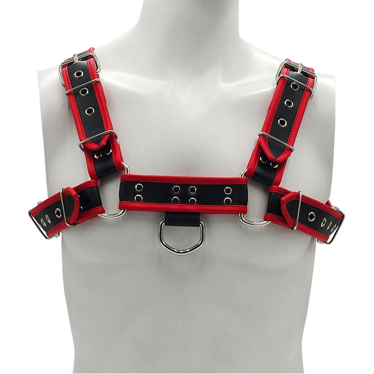 Rouge - Lederen Borstharnas voor Heren - Maat L/XL - Zwart/Rood-Erotiekvoordeel.nl