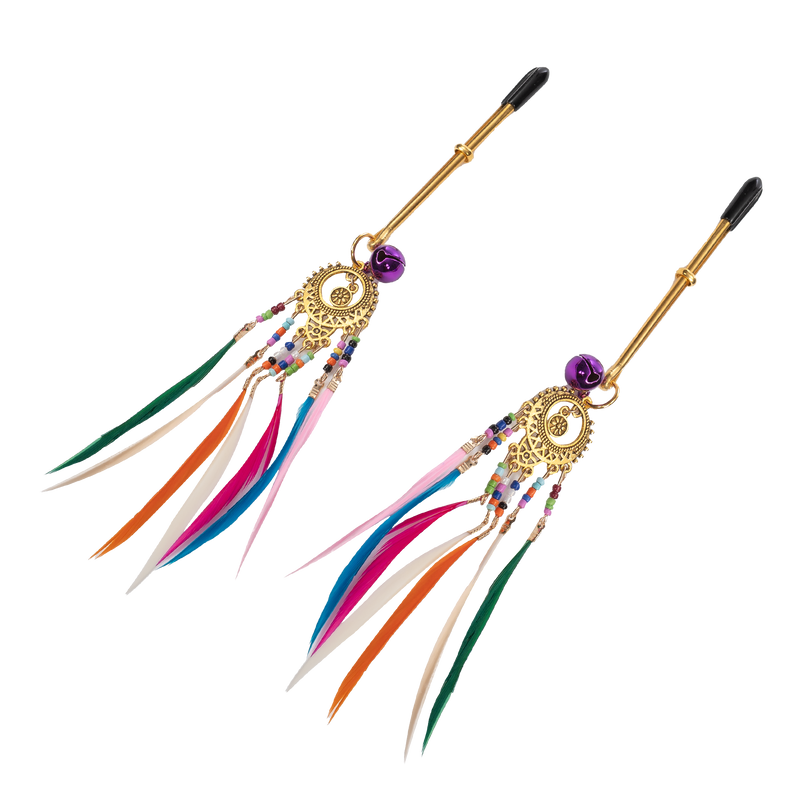 Rimba - Tepelklemmen met Kraaltjes en Veren - Multicolour-Erotiekvoordeel.nl
