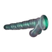 LoveToy - Opal Pearl Sheen - Geribbelde Dildo met Scrotum - 27,5 cm – Groen-Erotiekvoordeel.nl