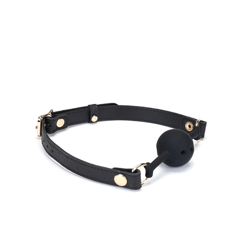 Liebe Seele - Demon's Kiss Leren Ball Gag - Luxe En exclusief ontwerp - Zwart/Goud-Erotiekvoordeel.nl