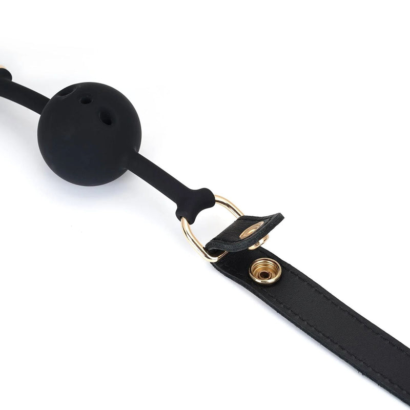 Liebe Seele - Demon's Kiss Leren Ball Gag - Luxe En exclusief ontwerp - Zwart/Goud-Erotiekvoordeel.nl