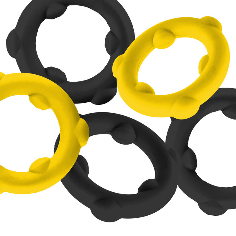 Oxballs - Gearheads - Spinner Cockringen Set - 5 stuks - Geel/Zwart-Erotiekvoordeel.nl