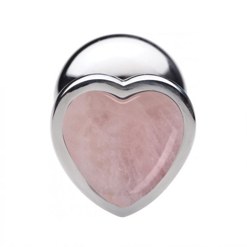 Fixxx - Aluminium Buttplug met Hartvormige Siersteen - Rose Quartz - 3 maten-Erotiekvoordeel.nl