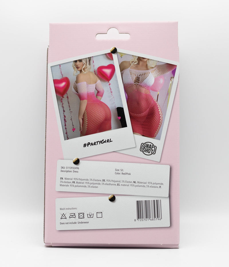 Snapshot - #partygirl - Visnet Jurk - One Size - Rood/Wit Ombre-Erotiekvoordeel.nl
