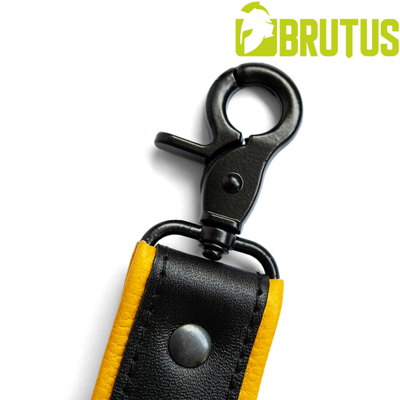 Brutus - Lederen Beenharnas - Verstelbaar- Zwart/Geel-Erotiekvoordeel.nl