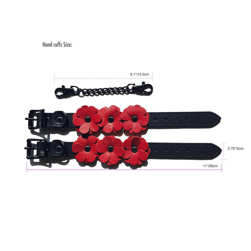Liebe Seele - Flower Rhythm - Handboeien met Bloemen uit Leer - Exclusief en uniek ontwerp uit Japan - Rood/Zwart-Erotiekvoordeel.nl