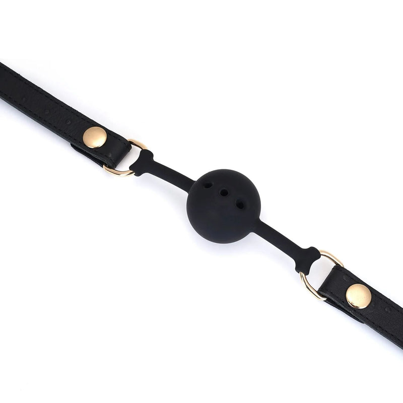 Liebe Seele - Demon's Kiss Leren Ball Gag - Luxe En exclusief ontwerp - Zwart/Goud-Erotiekvoordeel.nl