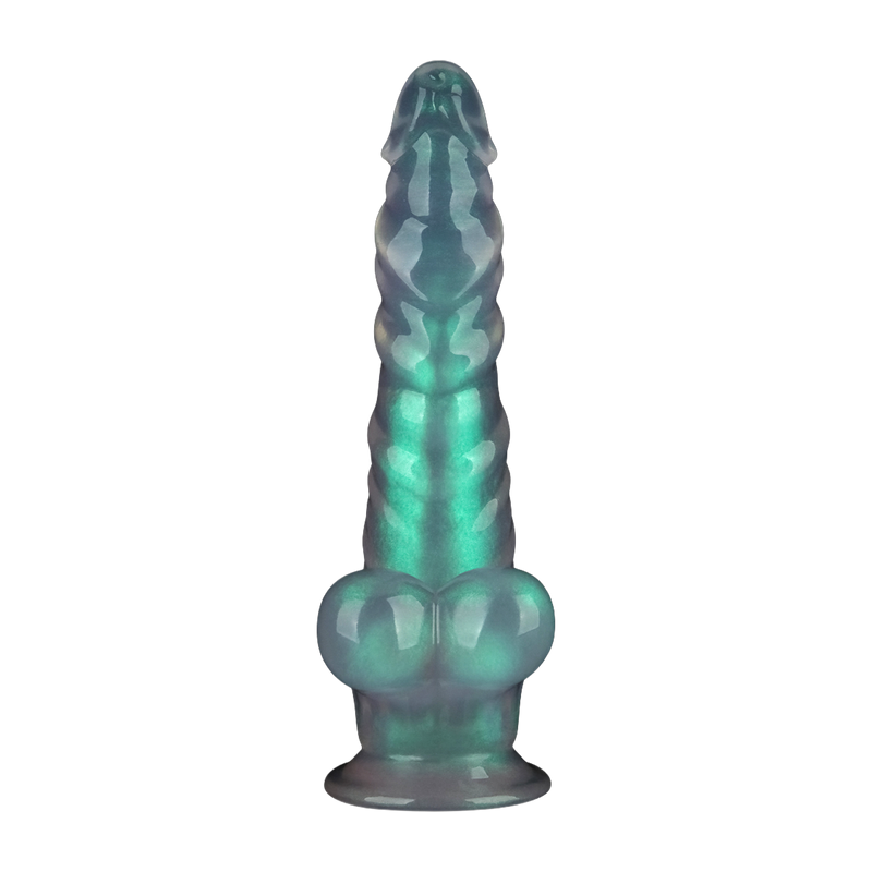 LoveToy - Opal Pearl Sheen - Geribbelde Dildo met Scrotum - 25 cm – Groen-Erotiekvoordeel.nl