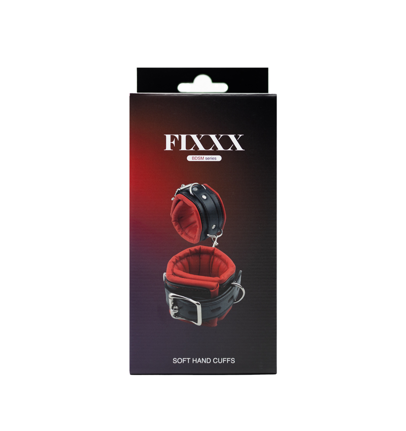 Fixxx - Zacht Gevoerde Handboeien - PU Leer - Zwart/Rood-Erotiekvoordeel.nl