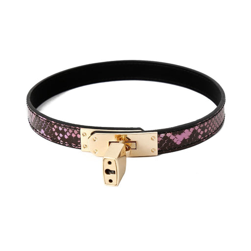 Kiotos Leather - Smalle Collar Met Reptielenprint - Goud/Roze