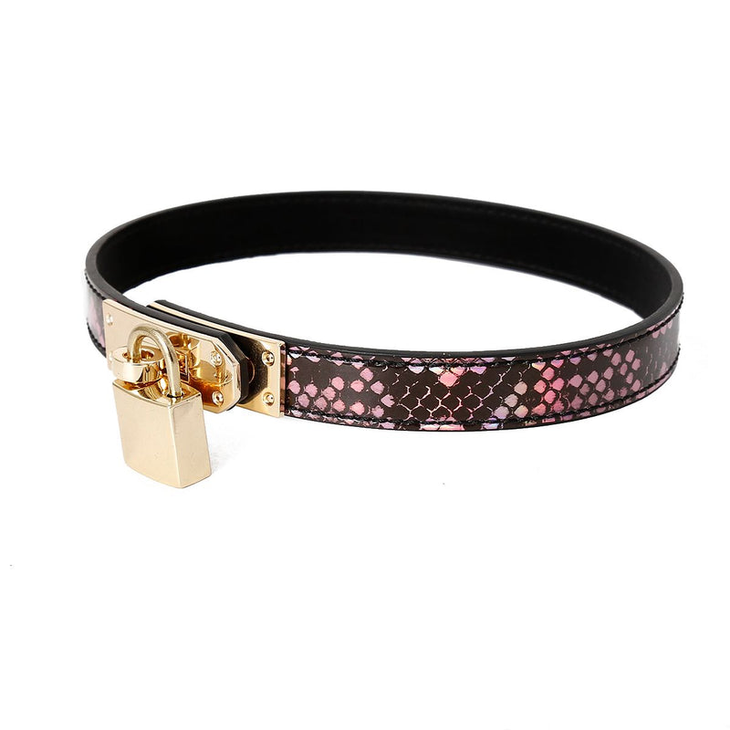 Kiotos Leather - Smalle Collar Met Reptielenprint - Goud/Roze