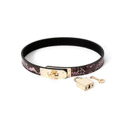 Kiotos Leather - Smalle Collar Met Reptielenprint - Goud/Roze