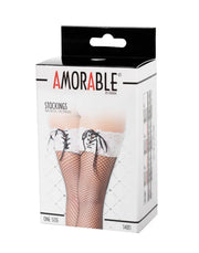 Amorable - Erotische Netkousen Met Witte Kanten Ban en Vetersluiting - One Size