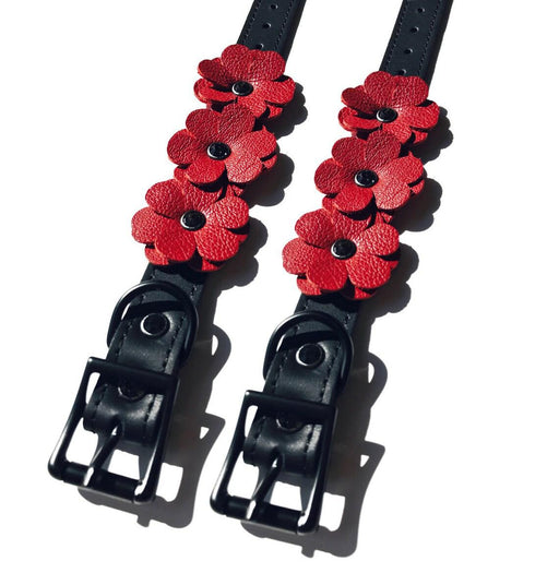 Liebe Seele - Flower Rhythm - Enkelboeien met Bloemen uit Leer - Exclusief en uniek ontwerp uit Japan - Rood/Zwart