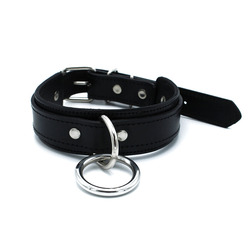Kiotos - Zwart Lederen Collar met Grote O-Ring