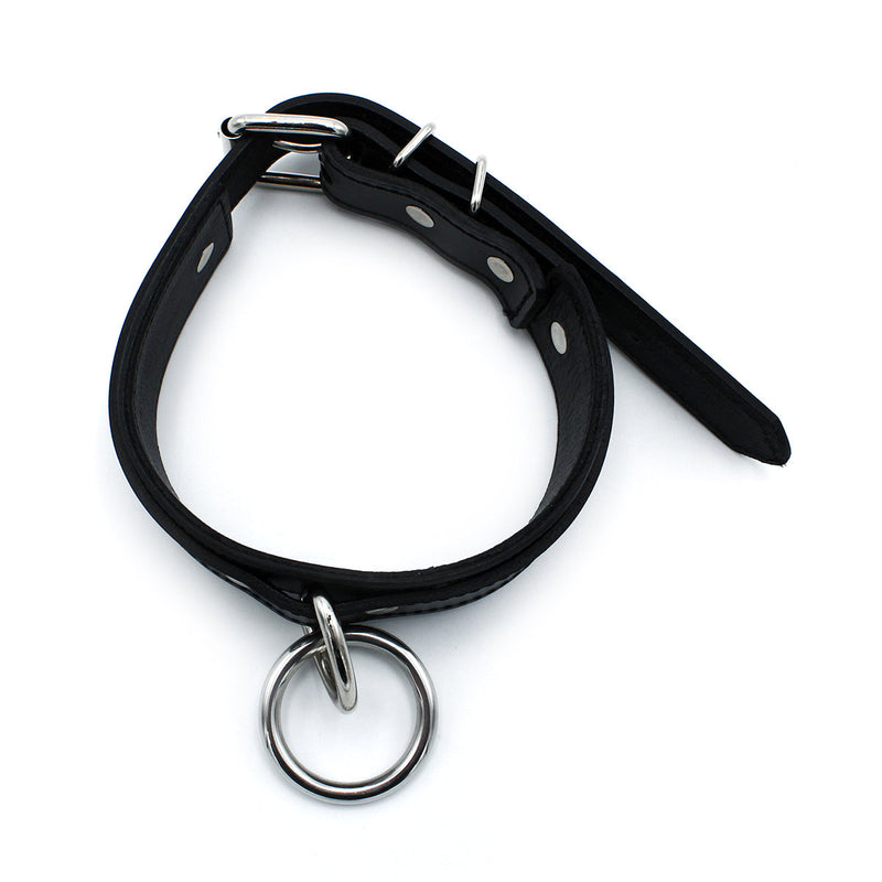Kiotos - Zwart Lederen Collar met Grote O-Ring