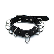 Kiotos - Zwarte Lederen Collar met Meerdere D-Ringen