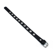 Kiotos - Zwarte Lederen Slanke Collar met Leather Slim Collar with Multi-Metalen Eyelets