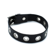 Kiotos - Zwarte Lederen Slanke Collar met Leather Slim Collar with Multi-Metalen Eyelets
