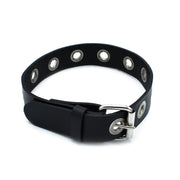 Kiotos - Zwarte Lederen Slanke Collar met Leather Slim Collar with Multi-Metalen Eyelets