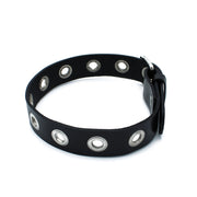 Kiotos - Zwarte Lederen Slanke Collar met Leather Slim Collar with Multi-Metalen Eyelets
