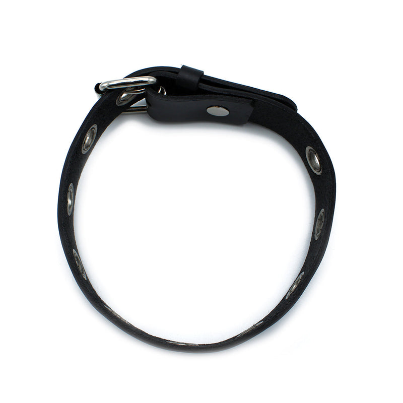 Kiotos - Zwarte Lederen Slanke Collar met Leather Slim Collar with Multi-Metalen Eyelets