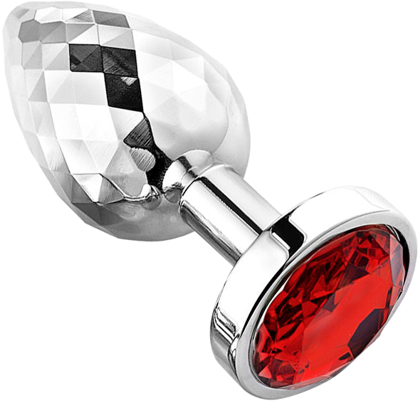 PLGZ - Diamond Facets Anaal Plug - Zilver met Rode Siersteen