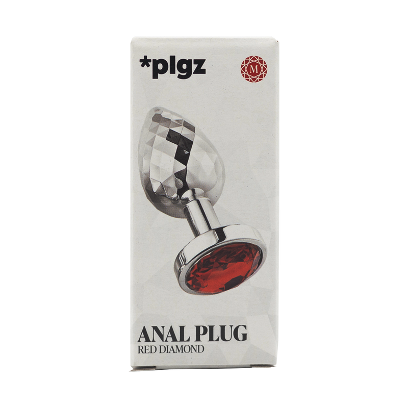 PLGZ - Diamond Facets Anaal Plug - Zilver met Rode Siersteen-Erotiekvoordeel.nl